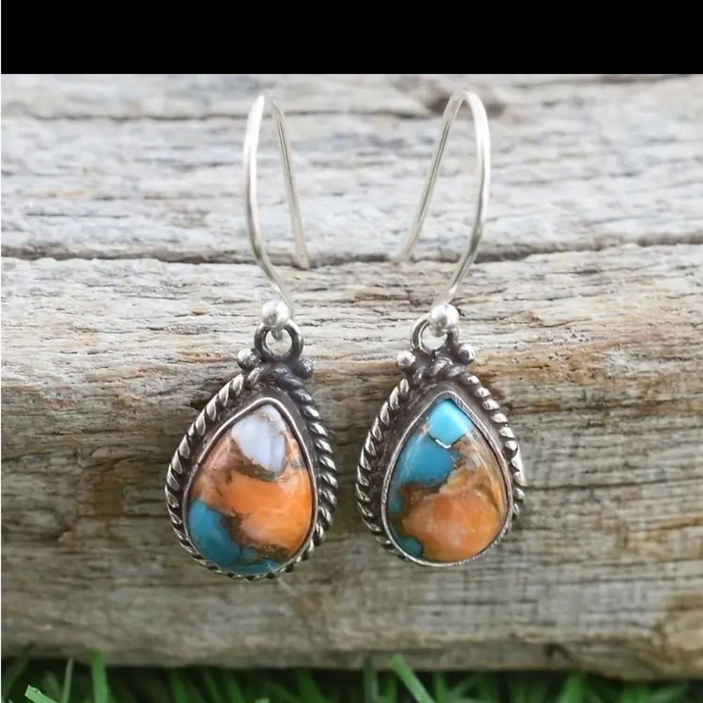 WaterDropShaped Pendant Dangle Earrings Alloy Jewelry Embellished With Turquoise